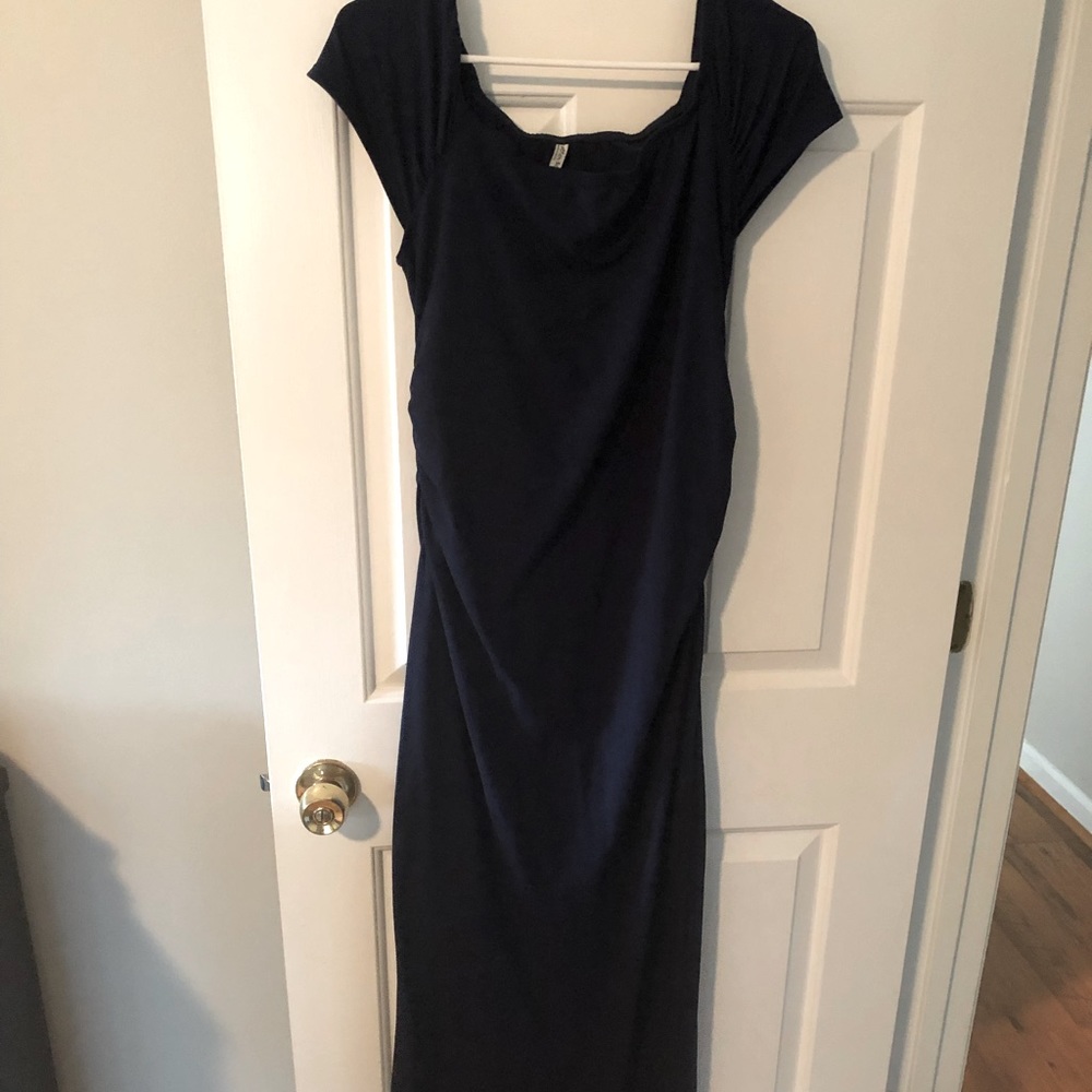 Navy blue floor length dress, maternity